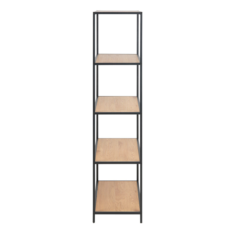 Seaford Tall Black Metal Bookcase with 4 Oak Shelves – image 3