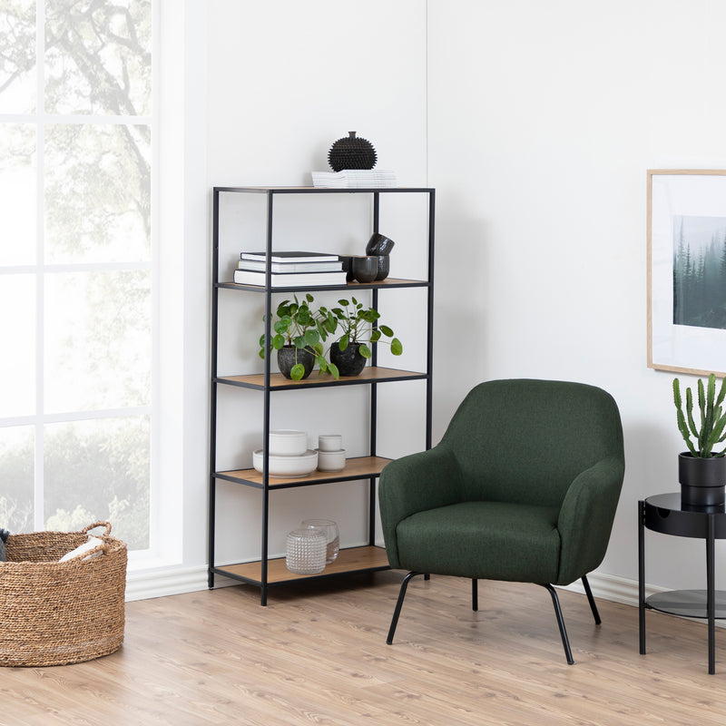 Seaford Tall Black Metal Bookcase with 4 Oak Shelves – image 4