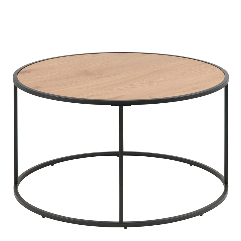 Seaford Black Metal Round Coffee Table with Oak Top – image 1