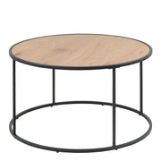 Seaford Black Metal Round Coffee Table with Oak Top – image 2