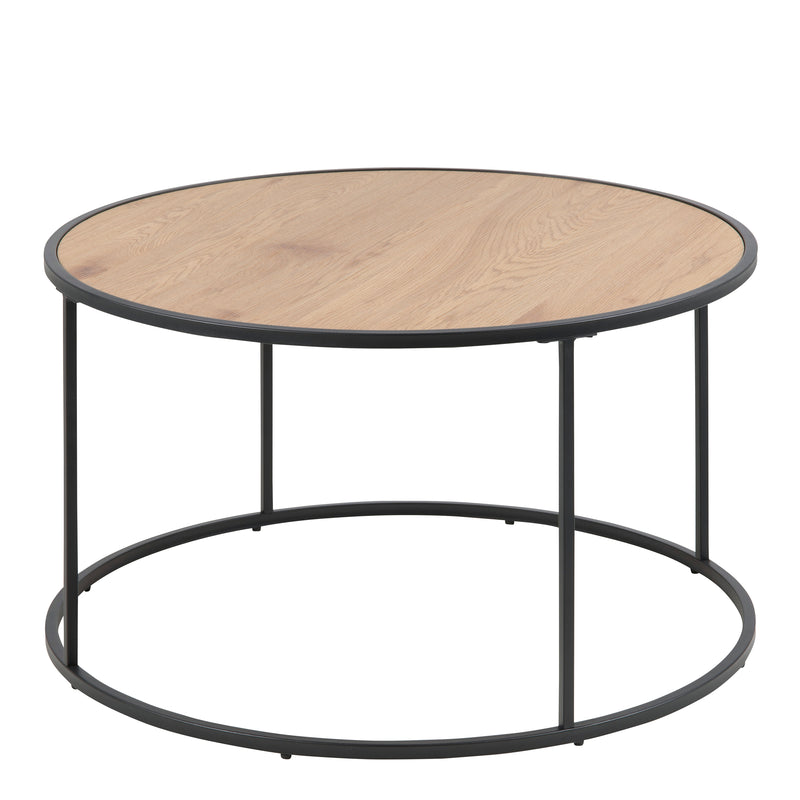 Seaford Black Metal Round Coffee Table with Oak Top – image 2