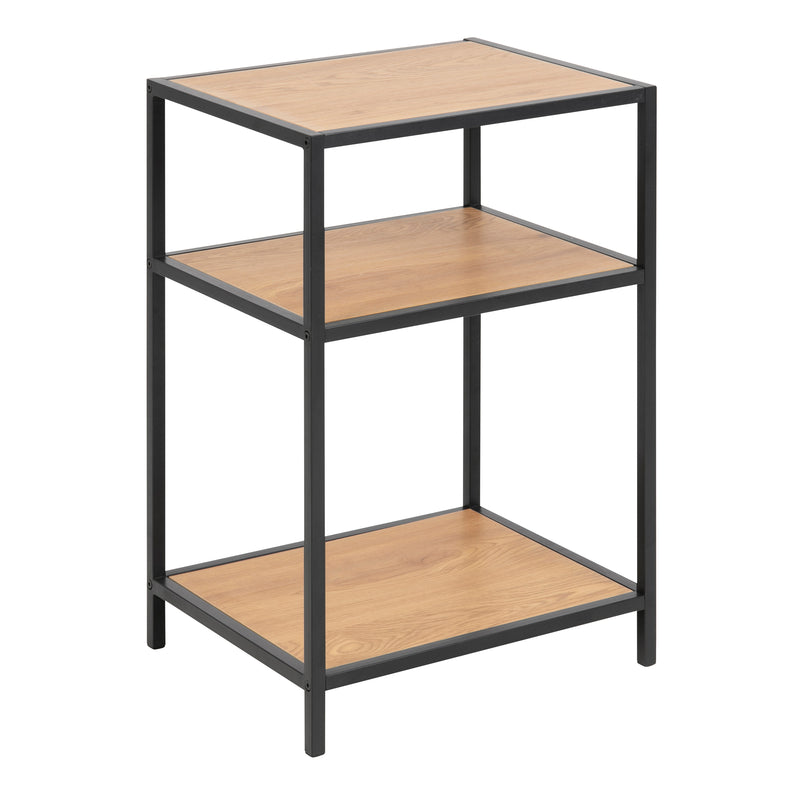 Seaford Black Metal Bedside Table with 2 Oak Shelves – image 1