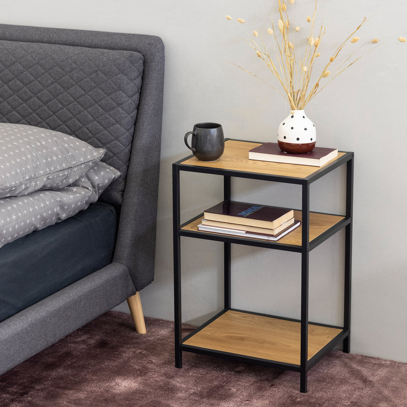 Seaford Black Metal Bedside Table with 2 Oak Shelves – image 3