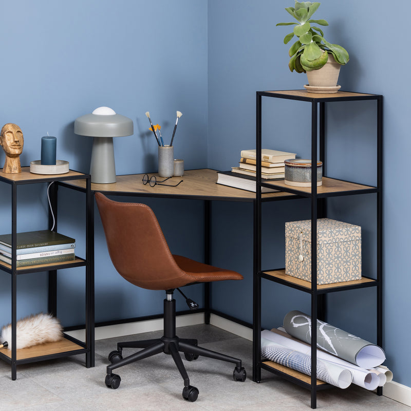 Seaford Narrow Metal Bookcase with 3 Shelves – Oak – image 4