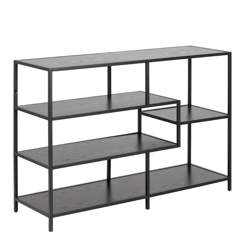 Seaford Wide Black Metal Bookcase with 4 Black Oak Shelves – image 1