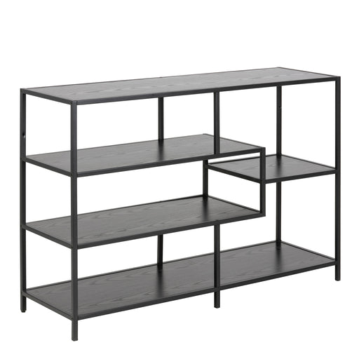 Seaford Wide Black Metal Bookcase with 4 Black Oak Shelves – image 1