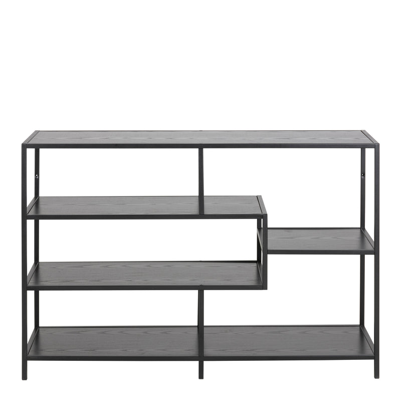 Seaford Wide Black Metal Bookcase with 4 Black Oak Shelves – image 2