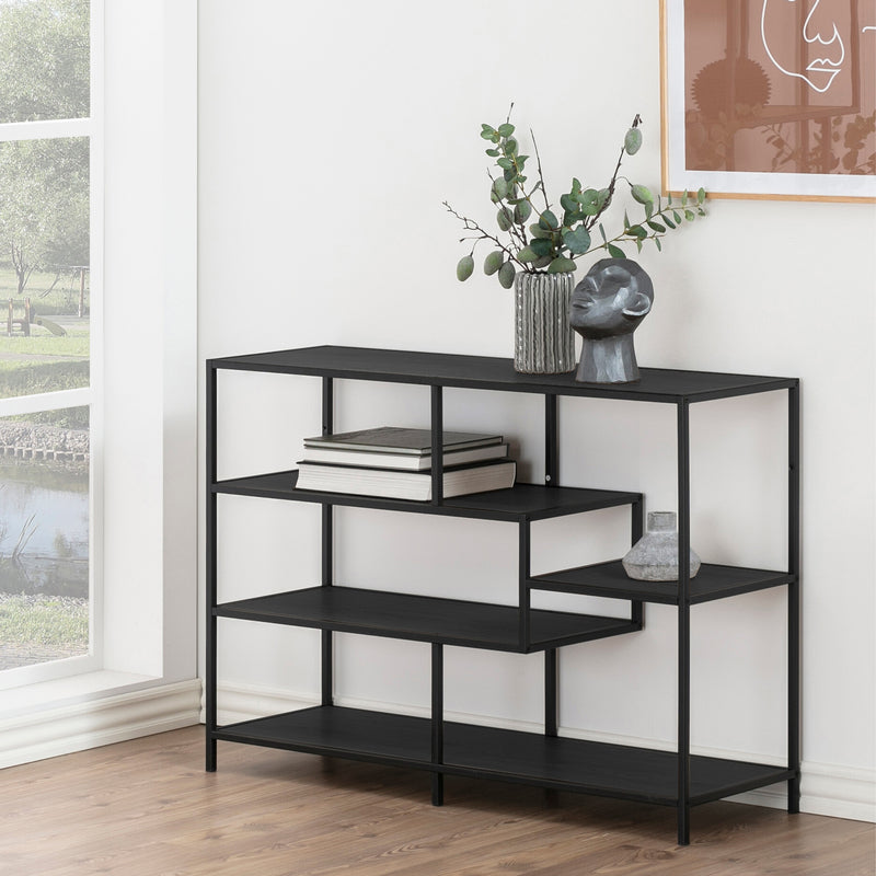 Seaford Wide Black Metal Bookcase with 4 Black Oak Shelves – image 5