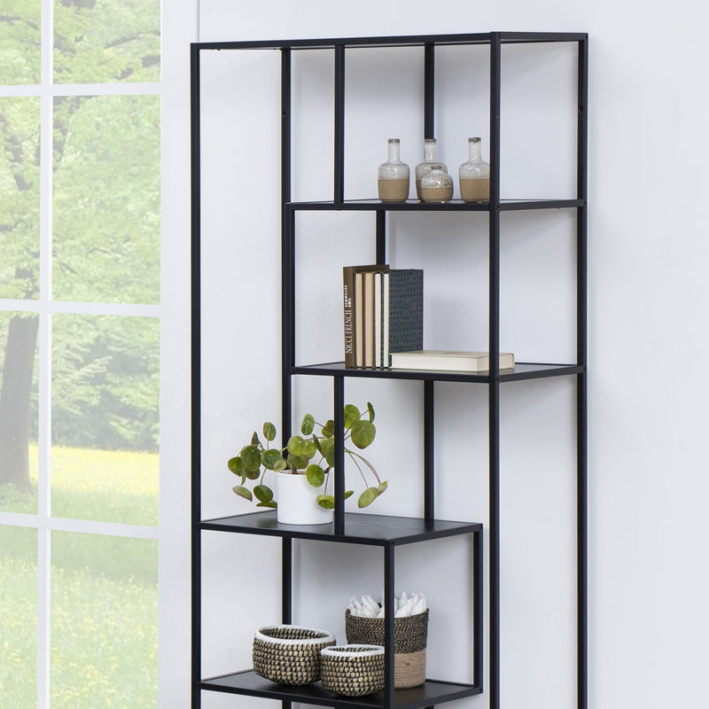 Seaford Tall Metal Bookcase with 5 Shelves – Black – image 6