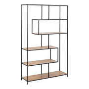 Seaford Black Metal Large Asymmetrical Bookcase with 5 Oak Shelves – image 1