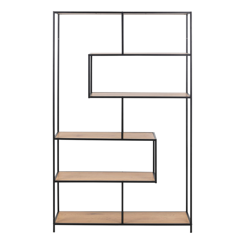 Seaford Black Metal Large Asymmetrical Bookcase with 5 Oak Shelves – image 2