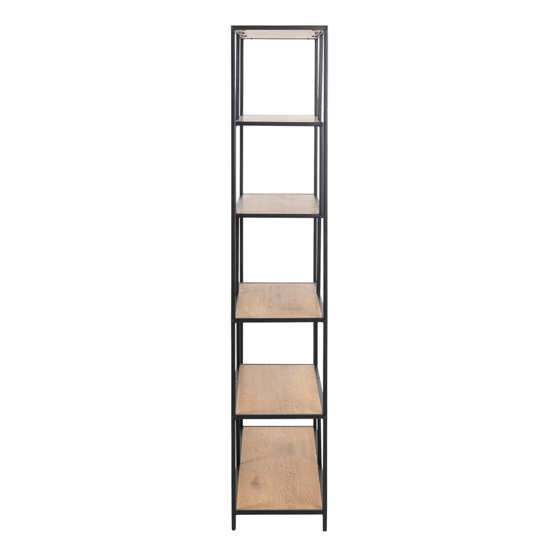 Seaford Black Metal Large Asymmetrical Bookcase with 5 Oak Shelves – image 3