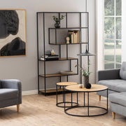 Seaford Black Metal Large Asymmetrical Bookcase with 5 Oak Shelves – image 4