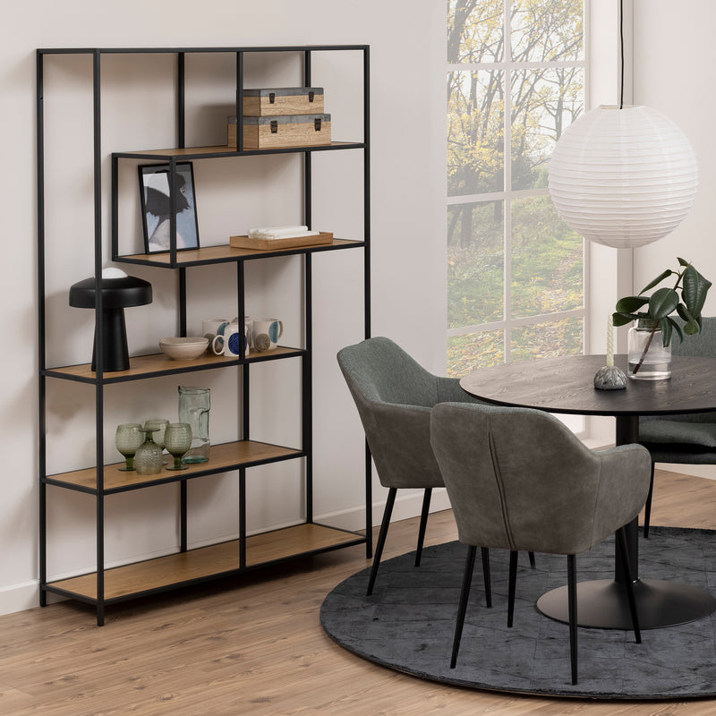 Seaford Black Metal Large Asymmetrical Bookcase with 5 Oak Shelves – image 5