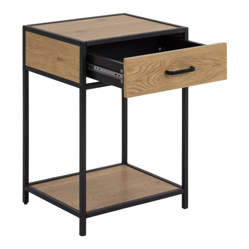 Seaford Bedside Table with 1 Drawer – Black & Oak – image 4