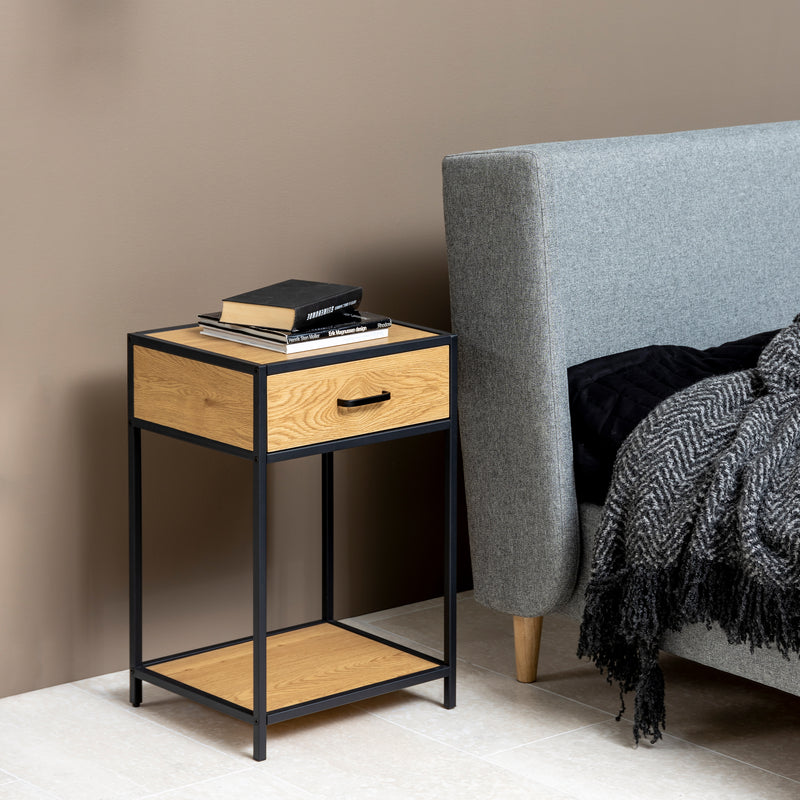 Seaford Bedside Table with 1 Drawer – Black & Oak – image 5