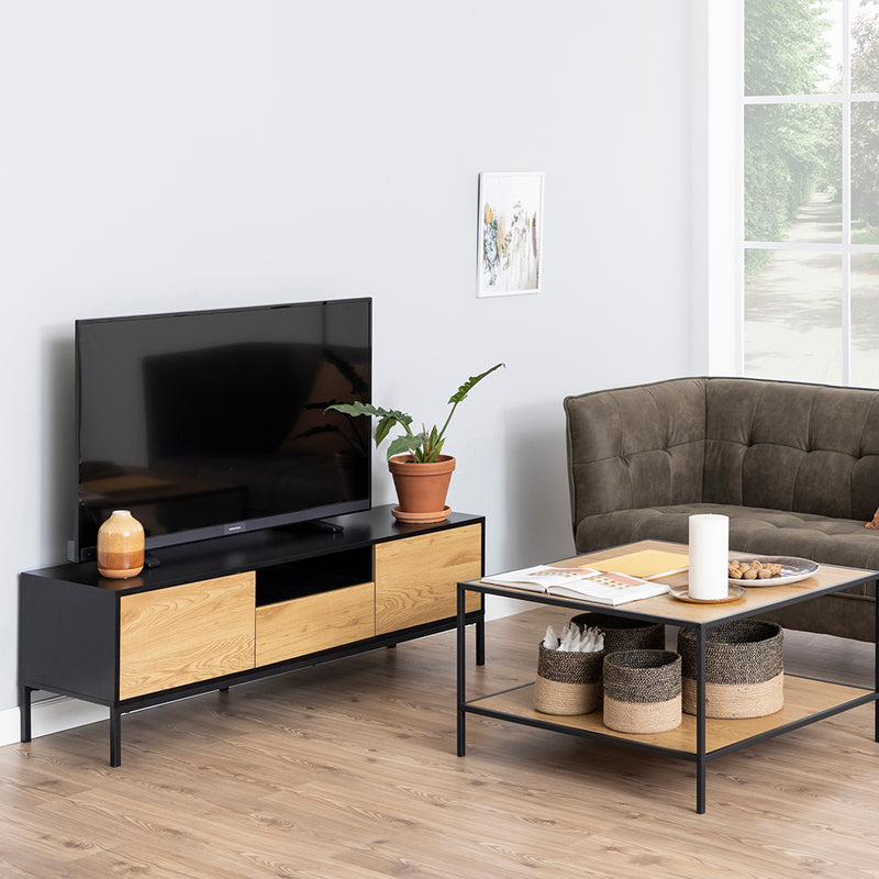 Seaford 2 Door 1 Drawer TV Unit – Black & Oak – image 5
