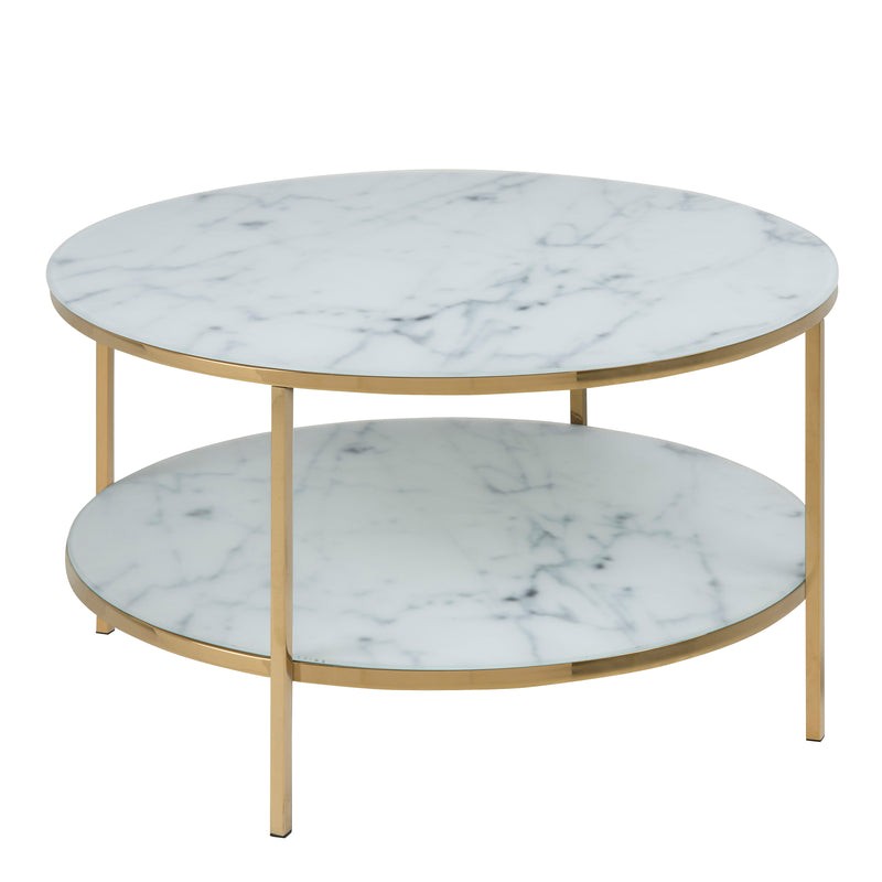 Alisma Round Coffee Table with White Crystal Clear Marble Glass Top & Gold Legs – image 1