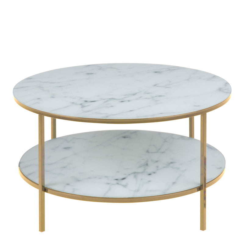 Alisma Round Coffee Table with White Crystal Clear Marble Glass Top & Gold Legs – image 2