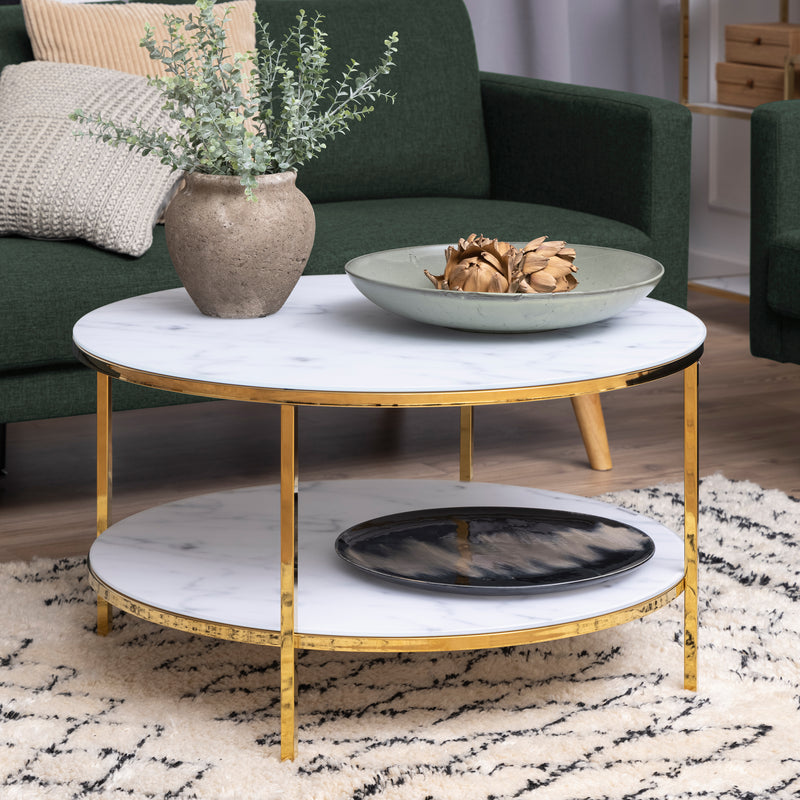 Alisma Round Coffee Table with White Crystal Clear Marble Glass Top & Gold Legs – image 4