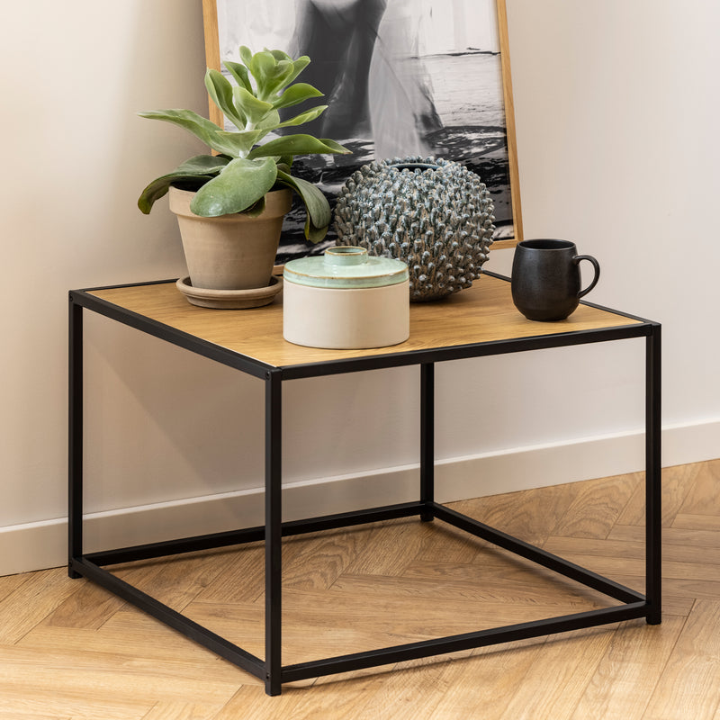 Seaford Black Metal Coffee Table with Oak Top – image 6