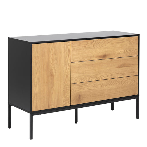 Seaford 1 Door 3 Drawer Small Sideboard in Black & Oak – image 1