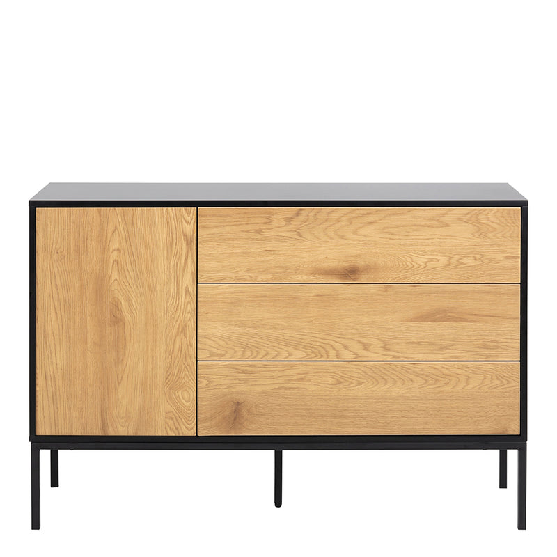 Seaford 1 Door 3 Drawer Small Sideboard in Black & Oak – image 2