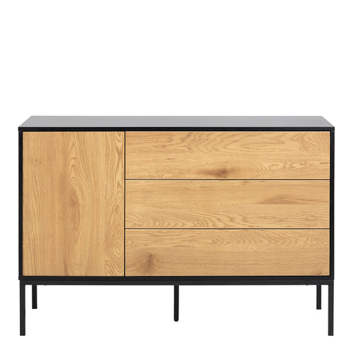 Seaford 1 Door 3 Drawer Small Sideboard in Black & Oak – image 2