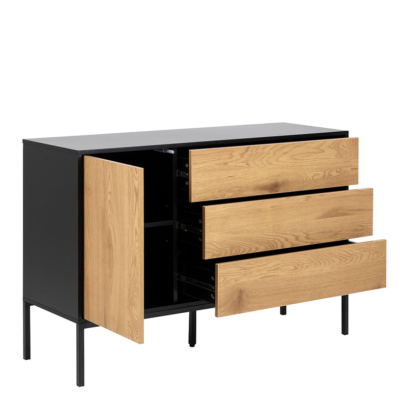 Seaford 1 Door 3 Drawer Small Sideboard in Black & Oak – image 4