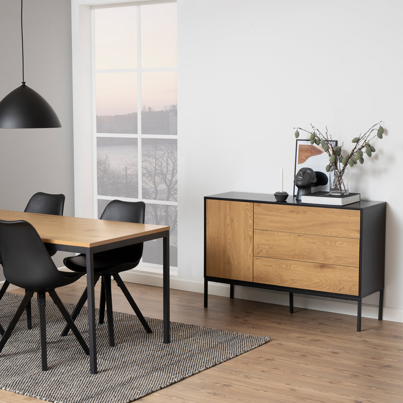 Seaford 1 Door 3 Drawer Small Sideboard in Black & Oak – image 5