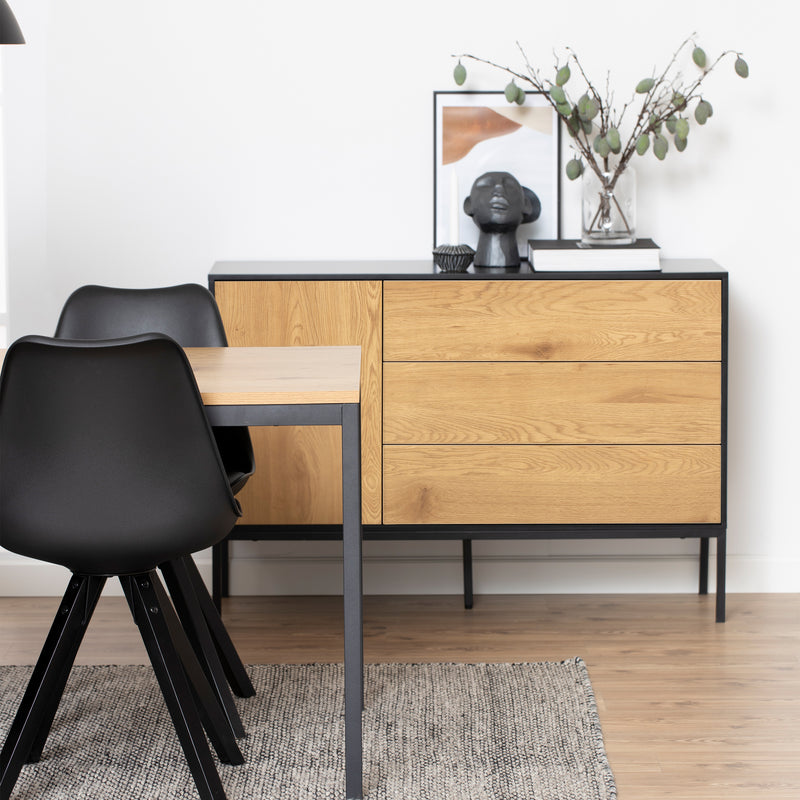 Seaford 1 Door 3 Drawer Small Sideboard in Black & Oak – image 6