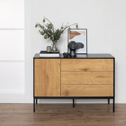 Seaford 1 Door 3 Drawer Small Sideboard in Black & Oak – image 7