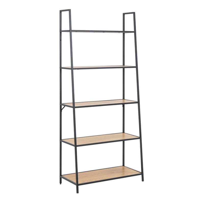 Seaford Black Metal Ladder Bookcase with 5 Oak Shelves – image 1