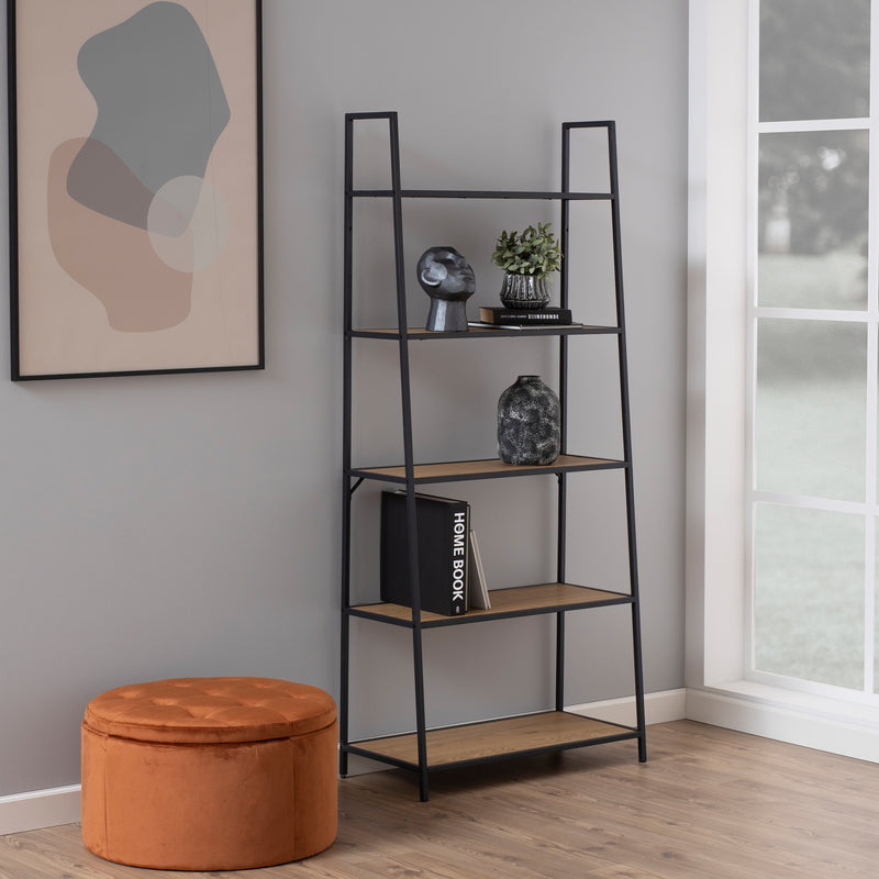 Seaford Black Metal Ladder Bookcase with 5 Oak Shelves – image 4