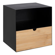 Joliet 1 Drawer Wallmounted Bedside Table and Bamboo – Black & Bamboo – image 1