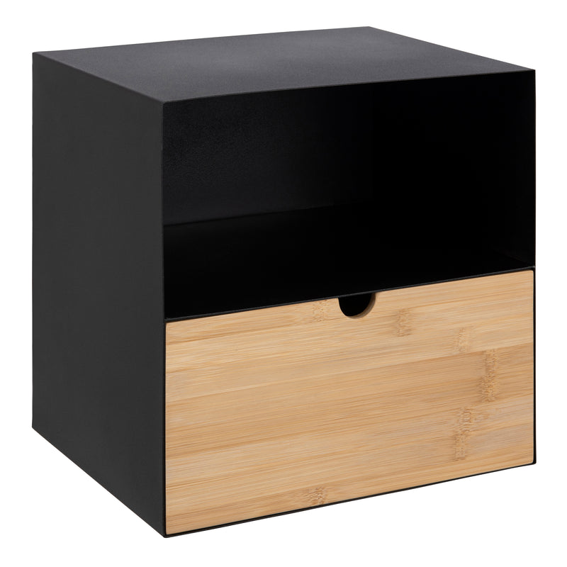 Joliet 1 Drawer Wallmounted Bedside Table and Bamboo – Black & Bamboo – image 1