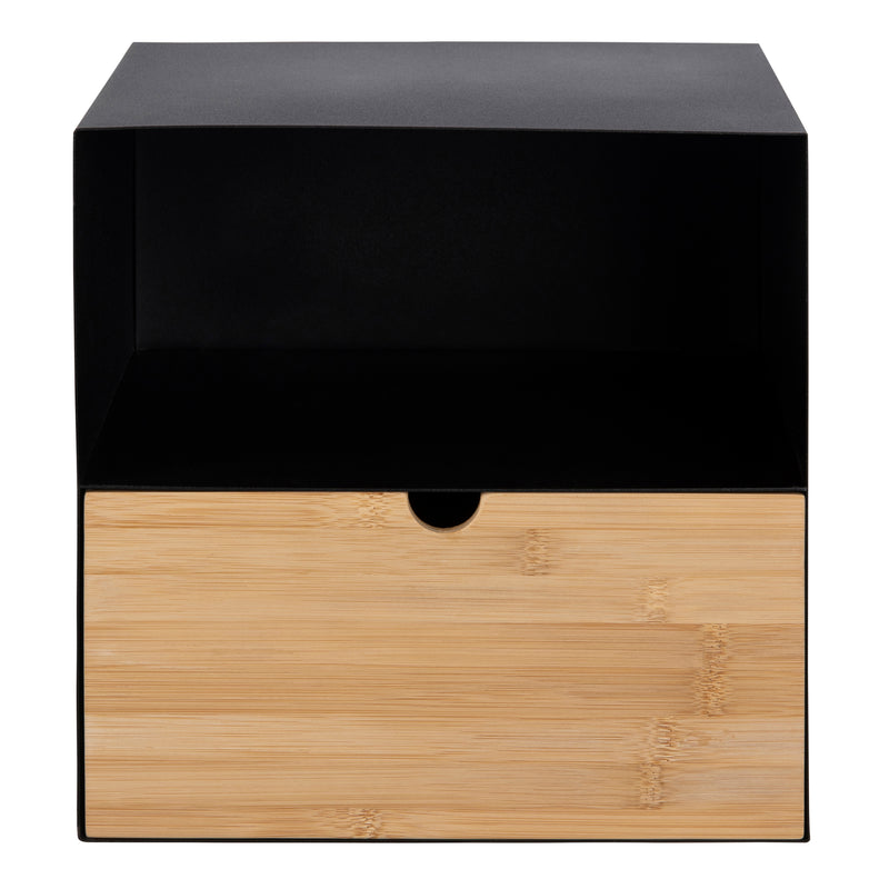 Joliet 1 Drawer Wallmounted Bedside Table and Bamboo – Black & Bamboo – image 2