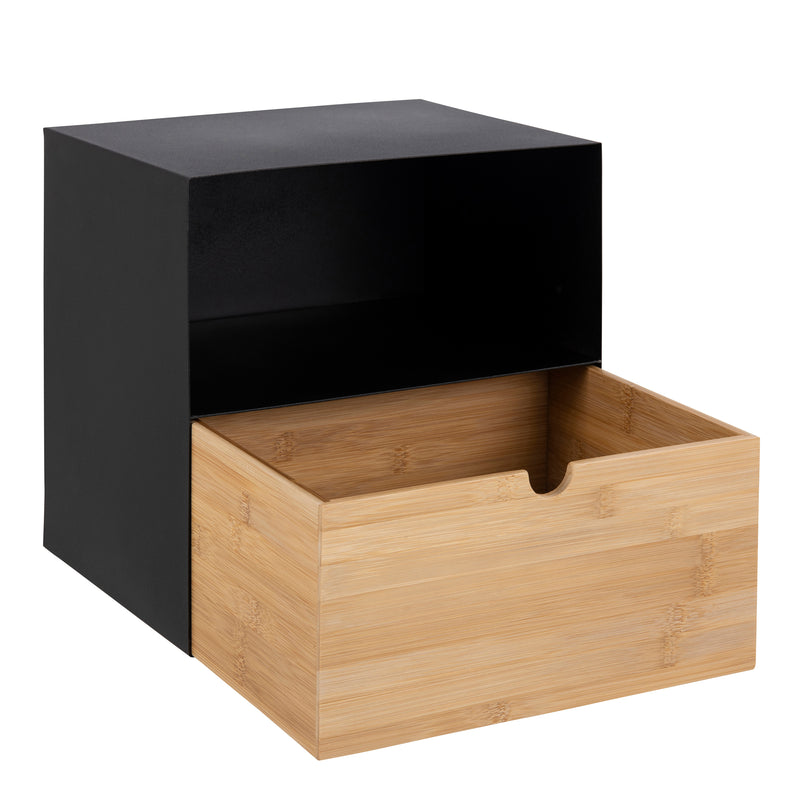 Joliet 1 Drawer Wallmounted Bedside Table and Bamboo – Black & Bamboo – image 3