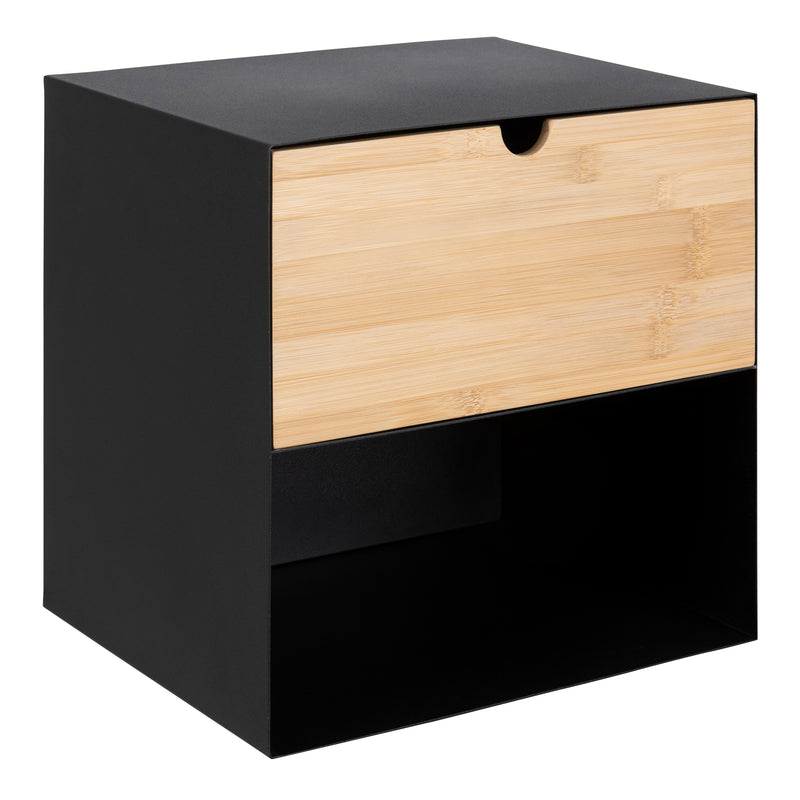 Joliet 1 Drawer Wallmounted Bedside Table and Bamboo – Black & Bamboo – image 4