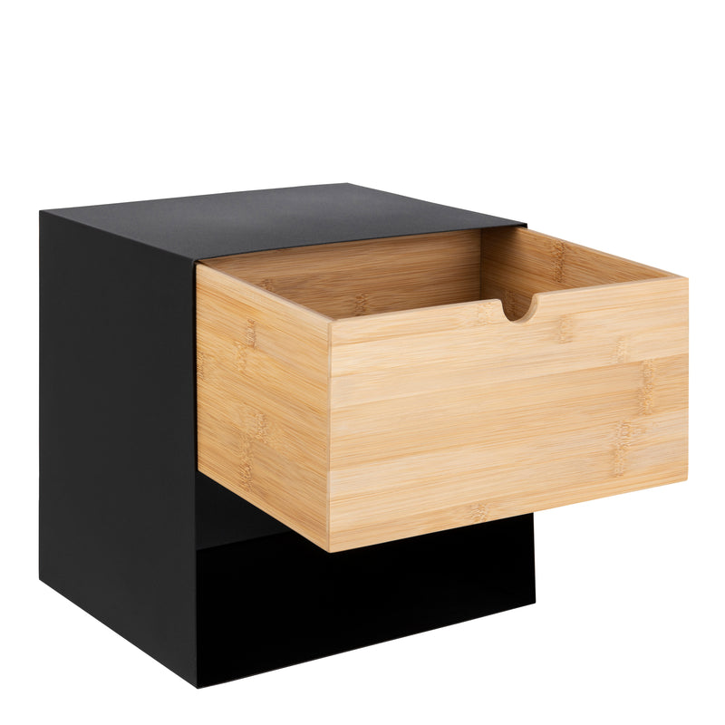 Joliet 1 Drawer Wallmounted Bedside Table and Bamboo – Black & Bamboo – image 6