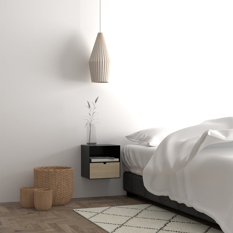 Joliet 1 Drawer Wallmounted Bedside Table and Bamboo – Black & Bamboo – image 8