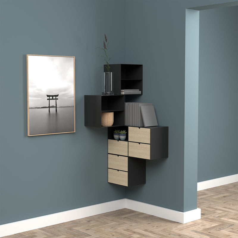 Joliet 1 Drawer Wallmounted Bedside Table and Bamboo – Black & Bamboo – image 9