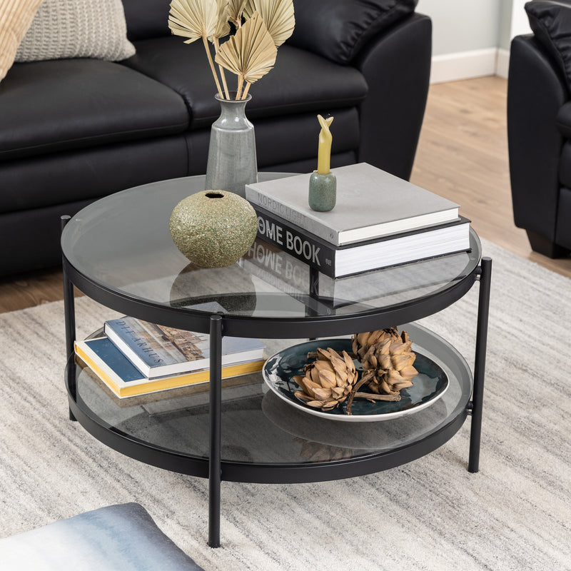 Bayonne Round Coffee Table in Black with Smoked Glass Top – image 4