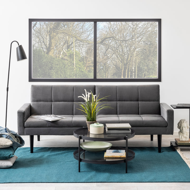 Bayonne Round Coffee Table in Black with Smoked Glass Top – image 5