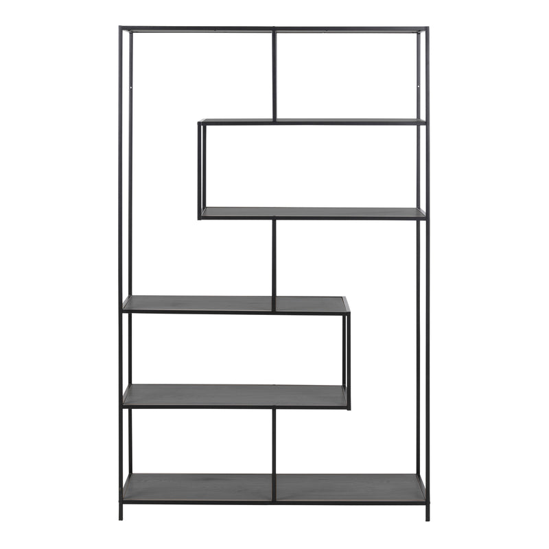 Seaford Black Metal Large Asymmetrical Bookcase with 5 Black Shelves – image 2