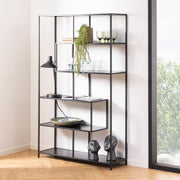 Seaford Black Metal Large Asymmetrical Bookcase with 5 Black Shelves – image 5