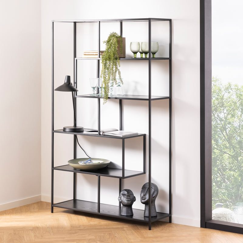 Seaford Black Metal Large Asymmetrical Bookcase with 5 Black Shelves – image 5