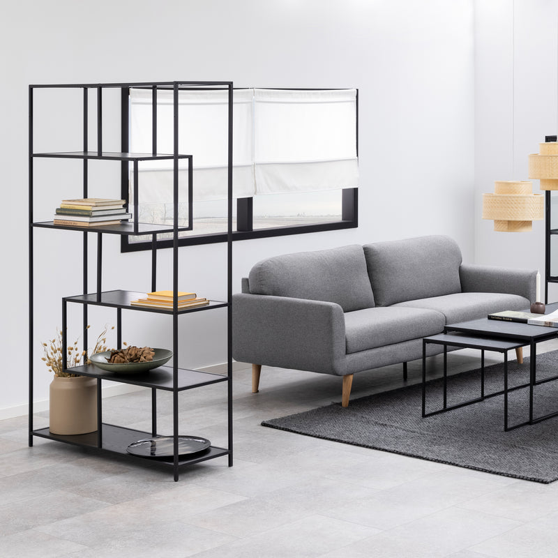 Seaford Black Metal Large Asymmetrical Bookcase with 5 Black Shelves – image 6