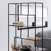 Seaford Black Metal Large Asymmetrical Bookcase with 5 Black Shelves – image 7
