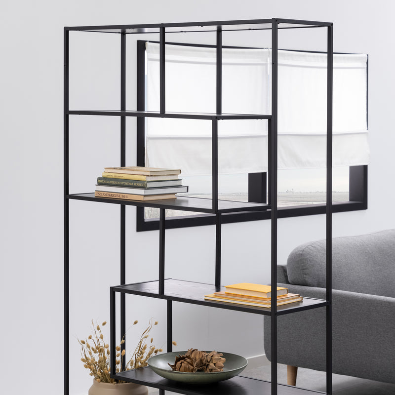 Seaford Black Metal Large Asymmetrical Bookcase with 5 Black Shelves – image 7
